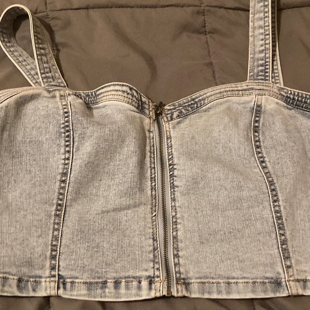 Wild Fable Denim Zip Up Crop Top